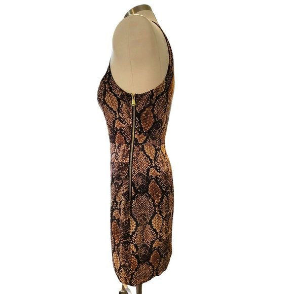 Bebe x Naven Dress Brown Black Faux Snakeskin Bodycon Deep V Mini Size 8 VR607 - Picture 11 of 11